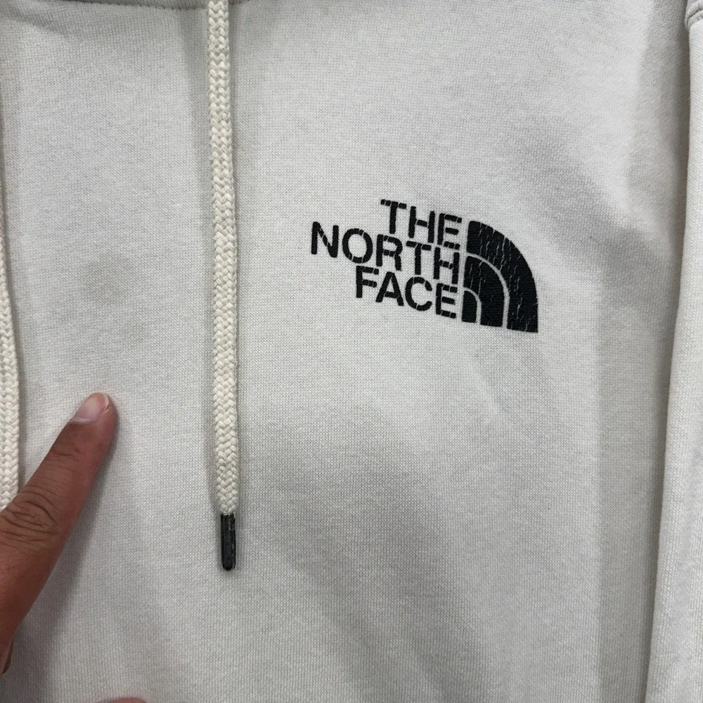 The North Face Mens Large Off White Long Sleeve Box Logo Hoodie Fleece Outdoor